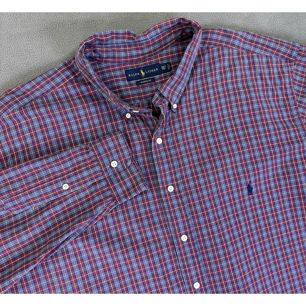 Ralph Lauren Shirt 3XLT Blue Red Plaid Pony Logo Classic Fit Oxford Old Money